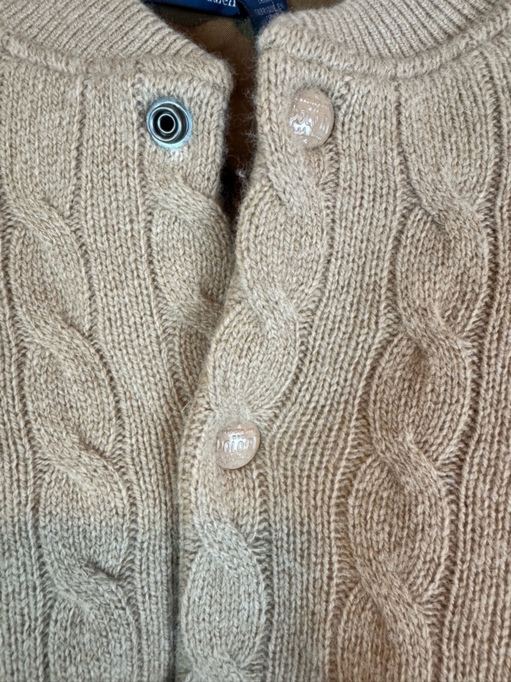 Polo Ralph Lauren | Tan Cable Knit Bomber Cardigan Jacket, S NWT - Picture 6 of 13